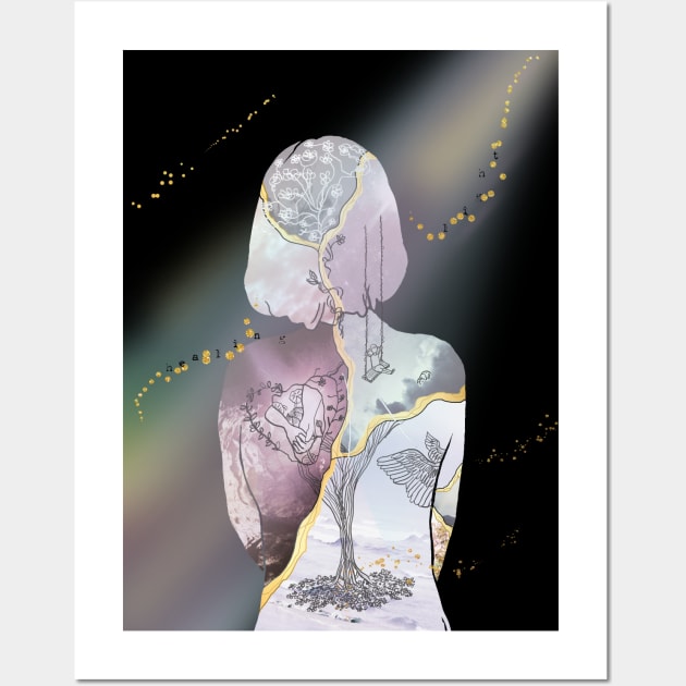 Kintsugi Girl Healing Light Wall Art by bittergodart